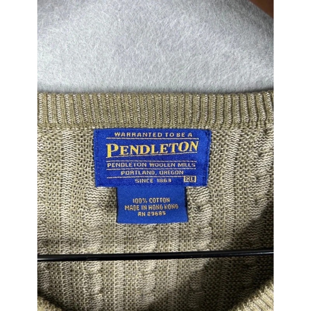PENDLETON V Neck Cable Knit Cotton Jumper Sweater Men Size XL Khaki GRANDPACORE - Picture 3 of 4